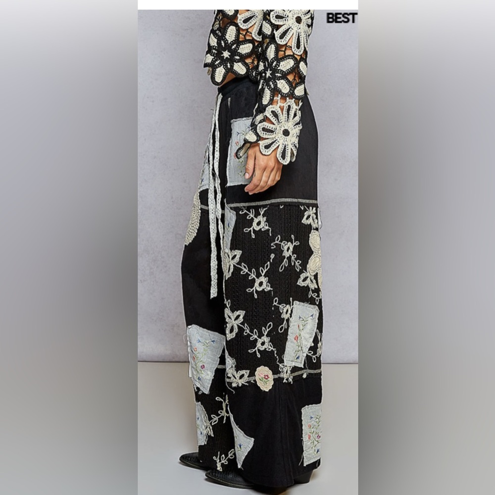 POL BLCK CRAZY ABOUT YOU PATCHWORK BOTTOMS Patterned Patchwork Women's Pants - Picture 2 of 8
